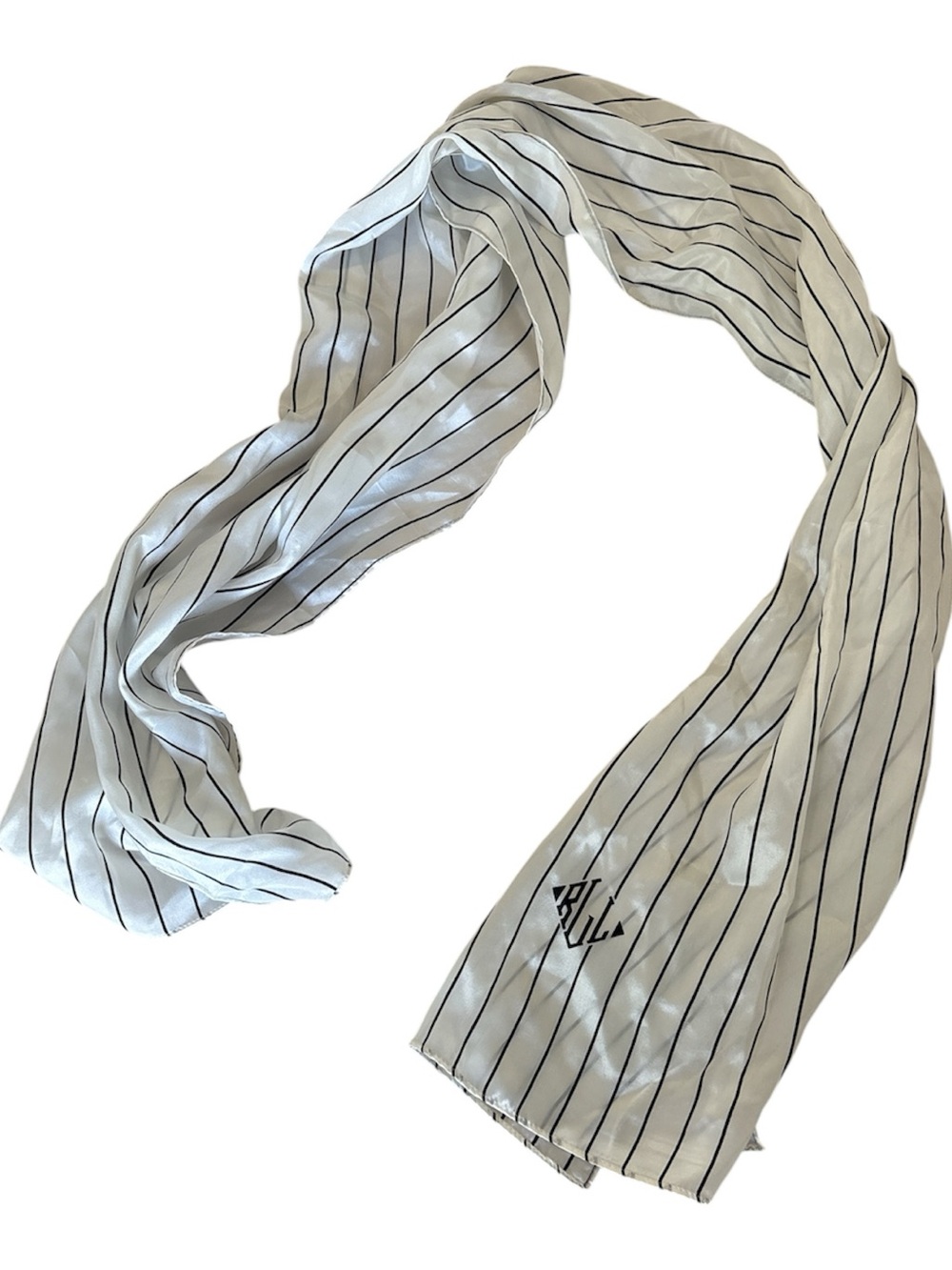 Lauren Ralph Lauren Pinstripe Silk Scarf White Black Minimalist RL Monogram